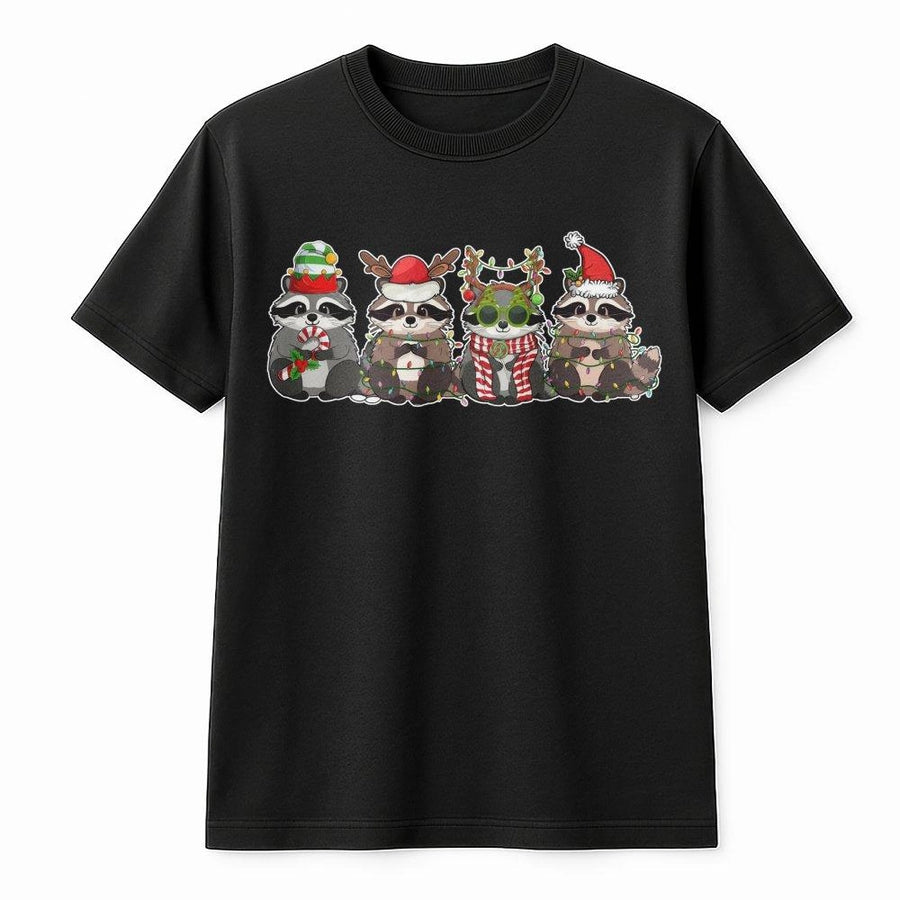 Christmas Raccoon T-Shirt | Cute Festive Woodland Animal Graphic | 100% Soft Cotton Premium Tee | Unique Holiday Gift for Raccoon Lovers