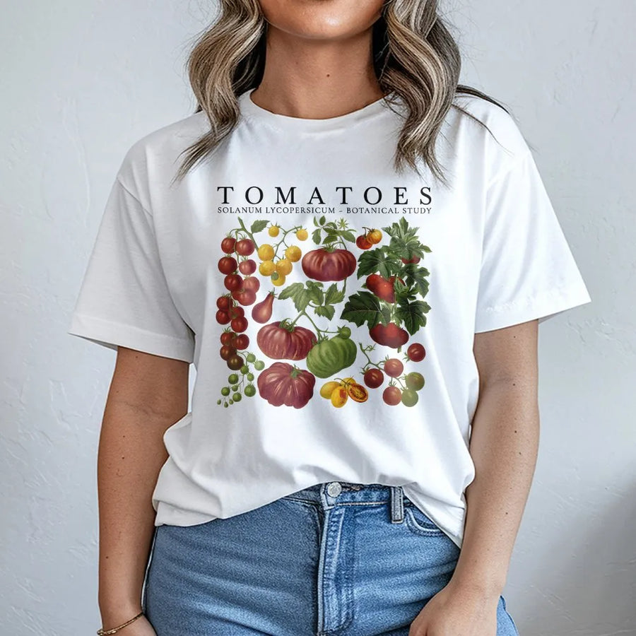 Tomato Botanical T-Shirt | Vintage Garden Illustration Pullover | Soft Cotton Blend | Cottagecore Gardener Gift for Plant Lovers