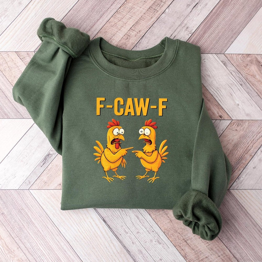 F-CAW-F Chicken Sweatshirt | Funny Pointing Rooster Meme Graphic | Premium Cotton Blend Crewneck | Humorous Gift For Chicken Lovers