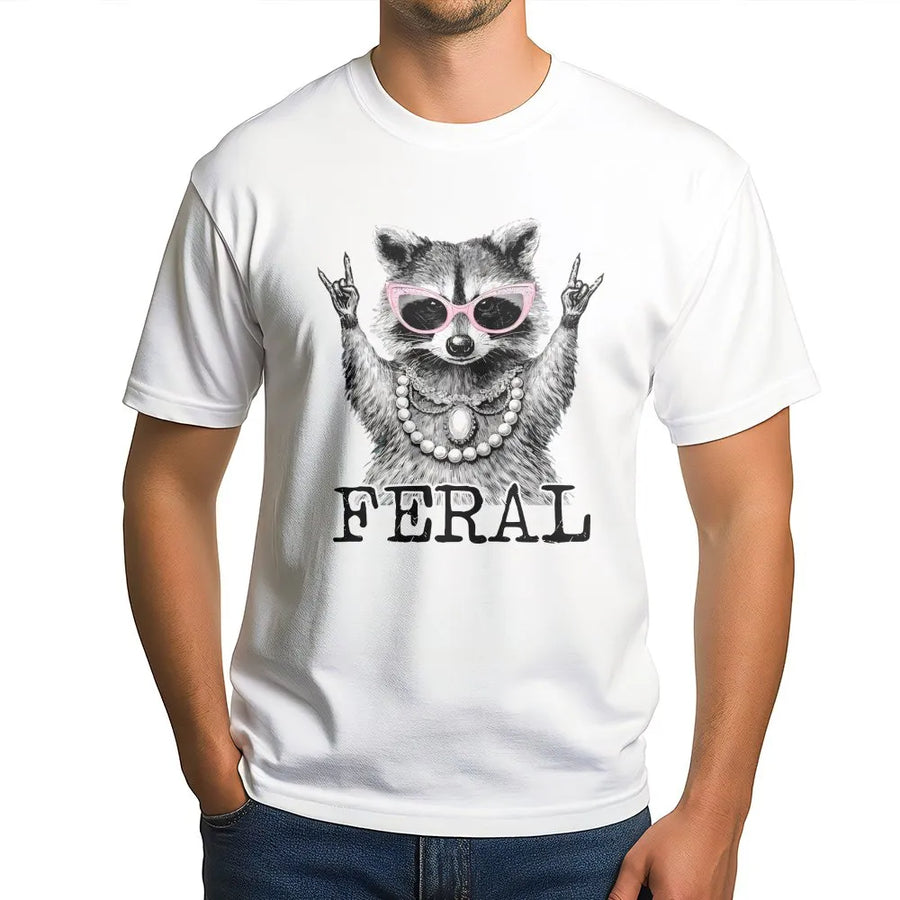 Feral Raccoon T-Shirt Sweatshirt | Funny Animal Graphic with Pink Sunglasses | Premium Cotton Blend | Humorous Gift for Women and Moms