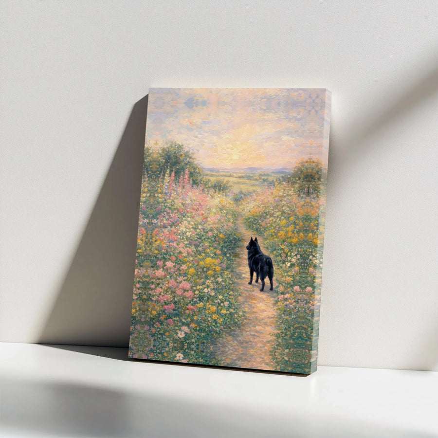 Schipperke Dog Canvas Print | Impressionist Wildflower Meadow Painting | Premium Gallery Wrapped Canvas | Collector's Gift for Dog Lover