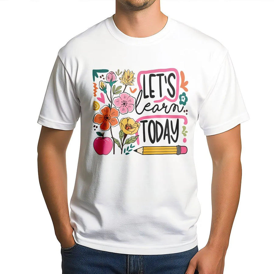 Teacher T-Shirt | Let's Learn Today Retro Floral Graphic | Soft Cotton-Poly Blend | Gift for Special Education Teacher
