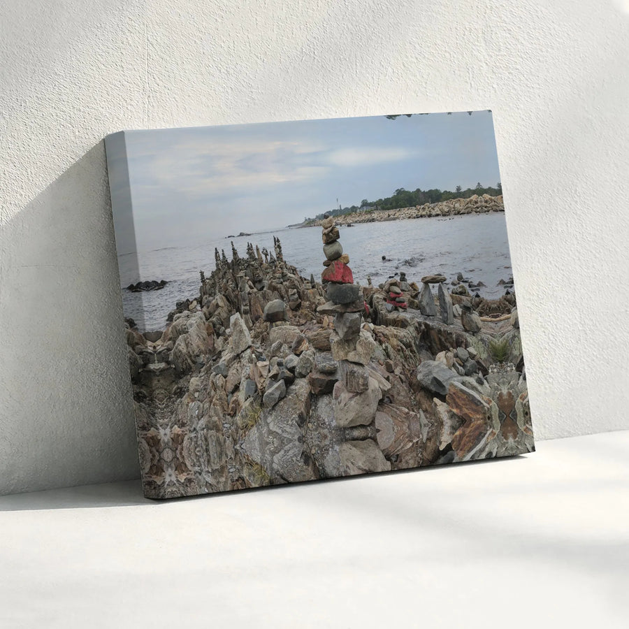 Stacked Rocks Canvas Art | Balancing Stone Cairns Photography | Premium Gallery Wrapped Print | Coastal Home Decor Gift