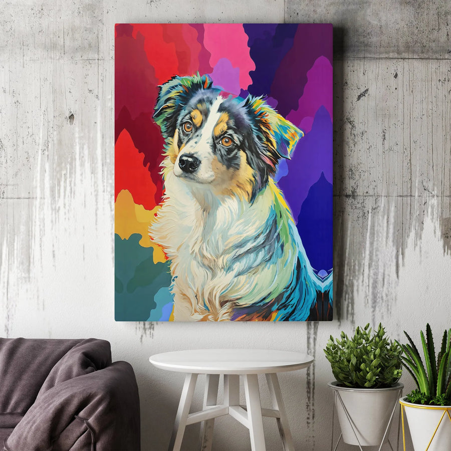 Australian Shepherd Canvas Art | Colorful Pop Art Dog Portrait | Premium 1.25 Inch Gallery Wrap | Gift for Aussie Dog Lovers
