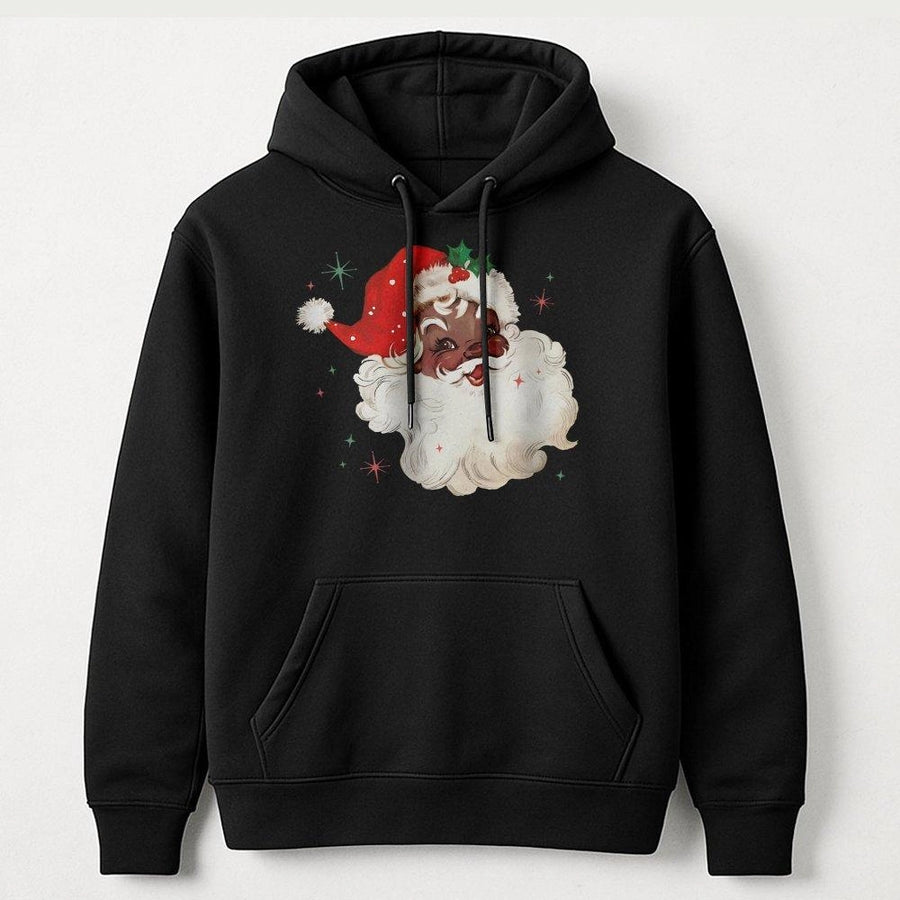Black Santa Hoodie | Vintage Retro Christmas Graphic | Premium Cotton Blend Unisex Sweatshirt | Festive African American Holiday Gift