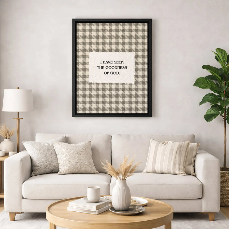 I Have Seen The Goodness Of God Canvas Wall Art | Rustic Gingham Farmhouse Print | Premium Gallery Wrap Decor | Inspirational Religious Gift for Home