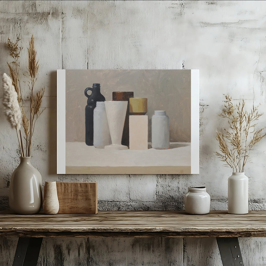 Modern Still Life Canvas Wall Art | Minimalist Vessel Painting Print with Neutral Tones | Premium Gallery Wrap Canvas | Modern Home Decor Gift