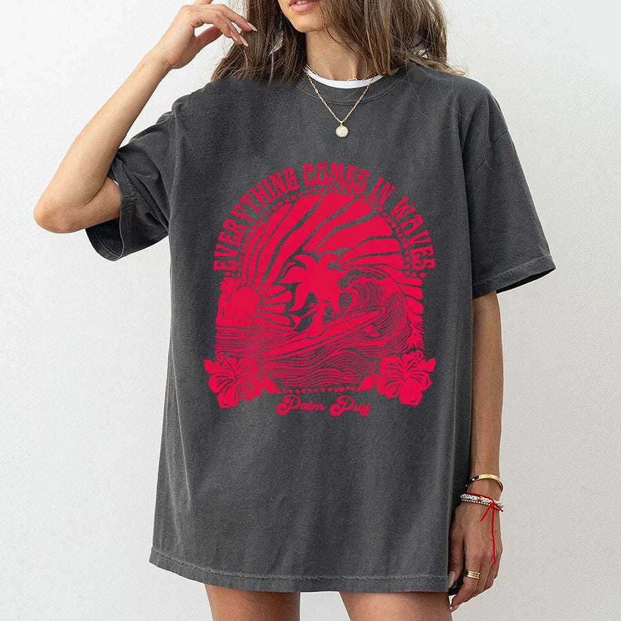 Everything Comes In Waves T-Shirt | Surfer Aesthetic Graphic Tee | 100% Soft Cotton Premium Shirt | Coastal Grandmother Gift for Women