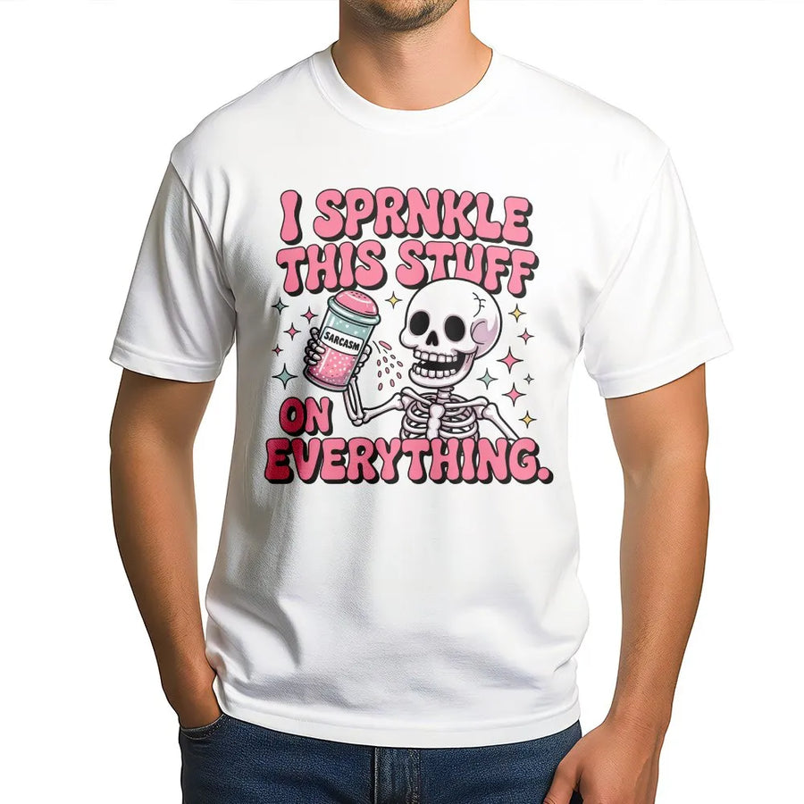 Sarcasm Sprinkle T-Shirt | Funny Retro Skeleton Graphic Tee | Premium Soft Cotton | Sassy Humor Gift for Women & Men
