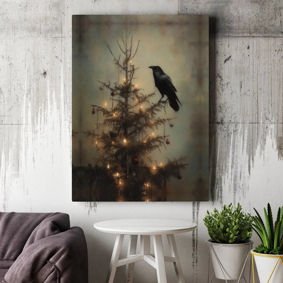 Gothic Raven Christmas Canvas Wall Art | Dark Academia Holiday Decor | Gallery-Wrapped Premium Print | Moody Winter Gift for Dark Decor Lovers