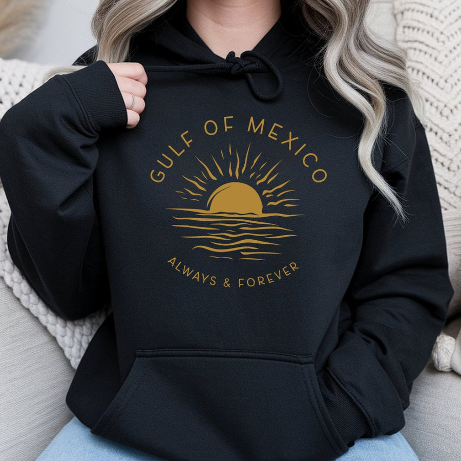 Gulf Of Mexico Hoodie | Beach Sunset Graphic Art | Premium Cotton Blend | Coastal Lover Gift & Vacation Souvenir