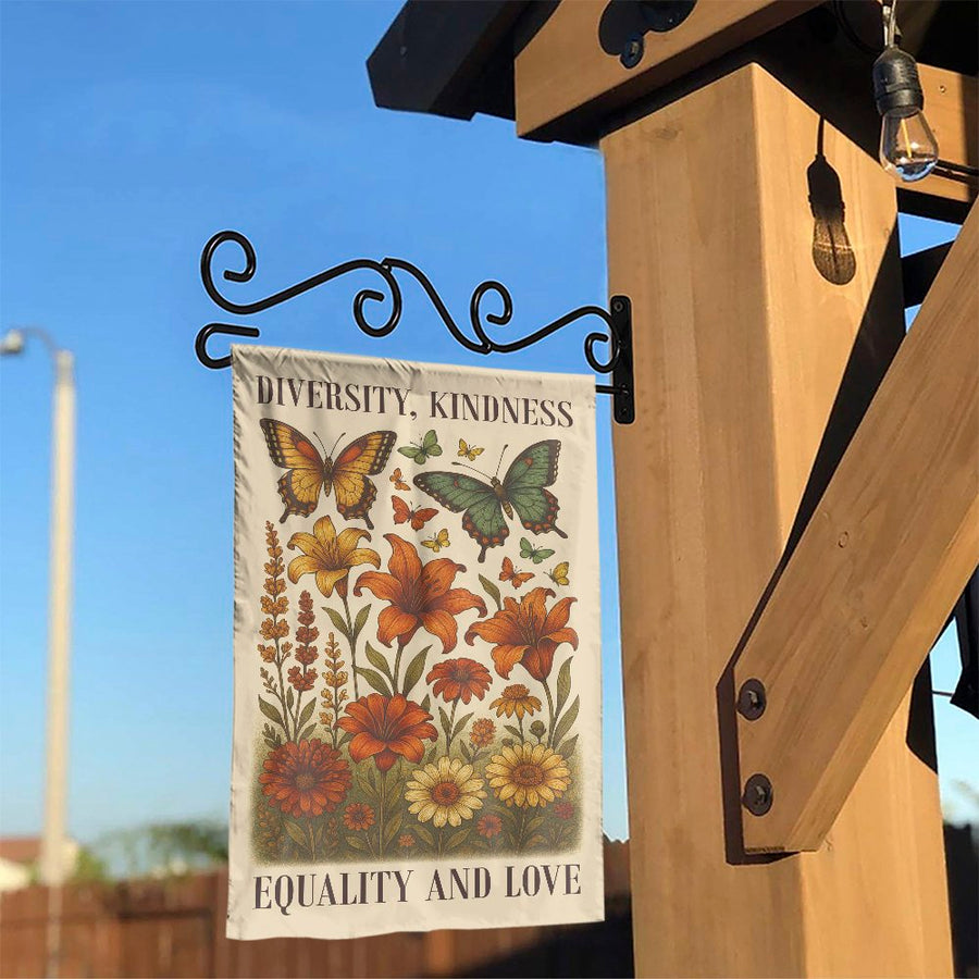 Diversity Kindness Equality Love Garden Flag | Boho Wildflower Floral Banner | Premium Weather-Resistant Polyester | Inspiring Social Justice Outdoor Decor Gift