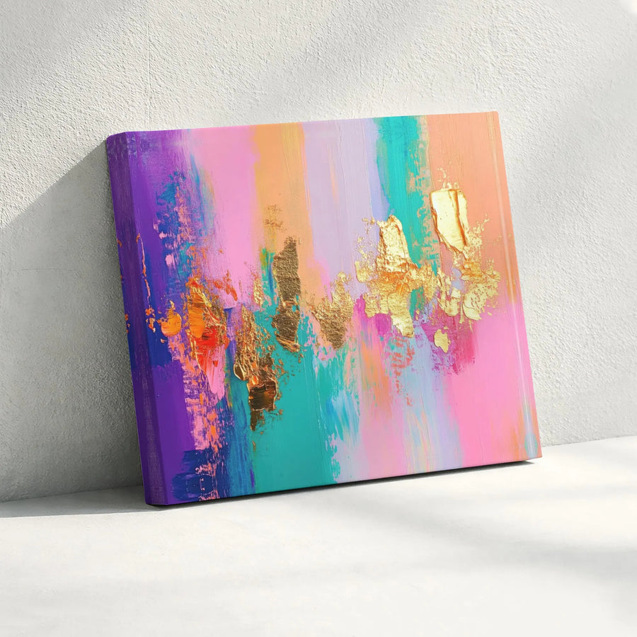 Abstract Canvas Wall Art | Colorful Gold Accent Painting Print | Premium Gallery Wrapped Canvas | Modern Living Room Decor Gift