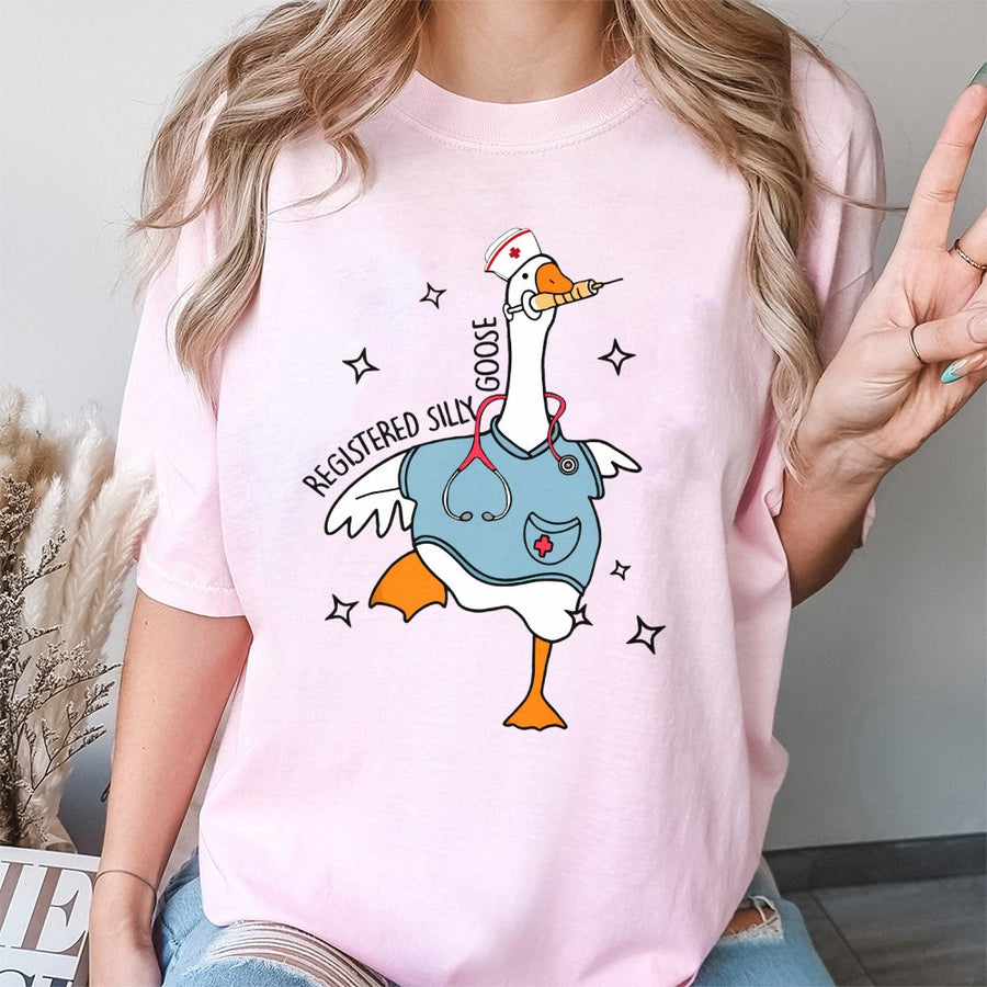 Registered Silly Goose Nurse T-Shirt | Funny Stethoscope Goose Graphic | 100% Cotton Premium Tee | Cute Nursing Student Graduation Gift