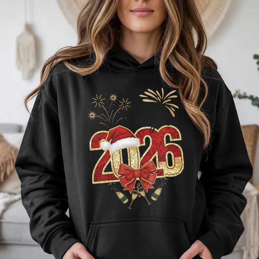 2026 New Years Hoodie | Festive Glitter Graphic Party Apparel | Premium Cotton-Blend | Unisex Holiday Gift for NYE Celebration