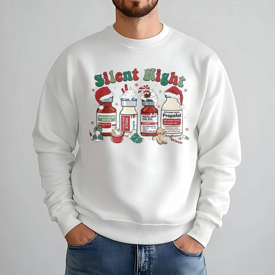Silent Night Christmas Sweatshirt | Funny Medical Nurse Gift | Soft Cotton Blend Crewneck | Cute Holiday Healthcare Worker Apparel