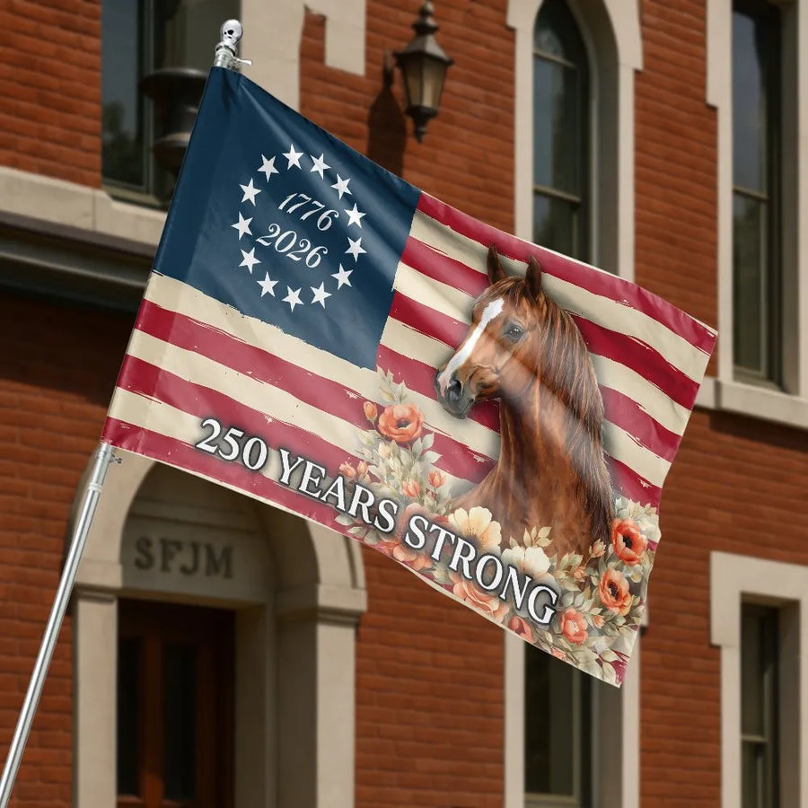 American 250th Anniversary Flag | Patriotic Horse & Vintage Floral Design | Weather-Resistant Double Sided Banner | USA Semiquincentennial Porch Decor Gift