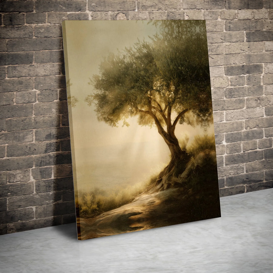 Olive Tree Canvas Wall Art | Rustic Landscape with Golden Sunlight | Premium Gallery Wrapped Canvas | Modern Farmhouse Wall Decor Gift
