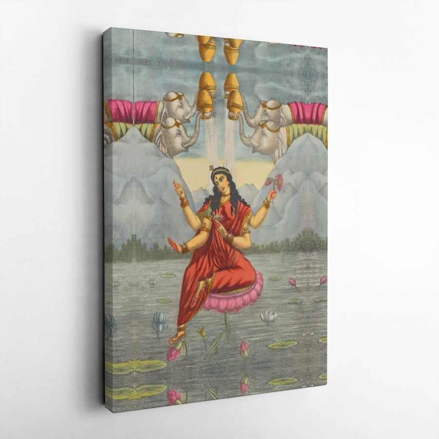 Gaja Lakshmi Canvas Wall Art | Vintage Hindu Goddess Print | Premium Gallery Wrap Decor | Spiritual Home Decor Gift for Meditation Room