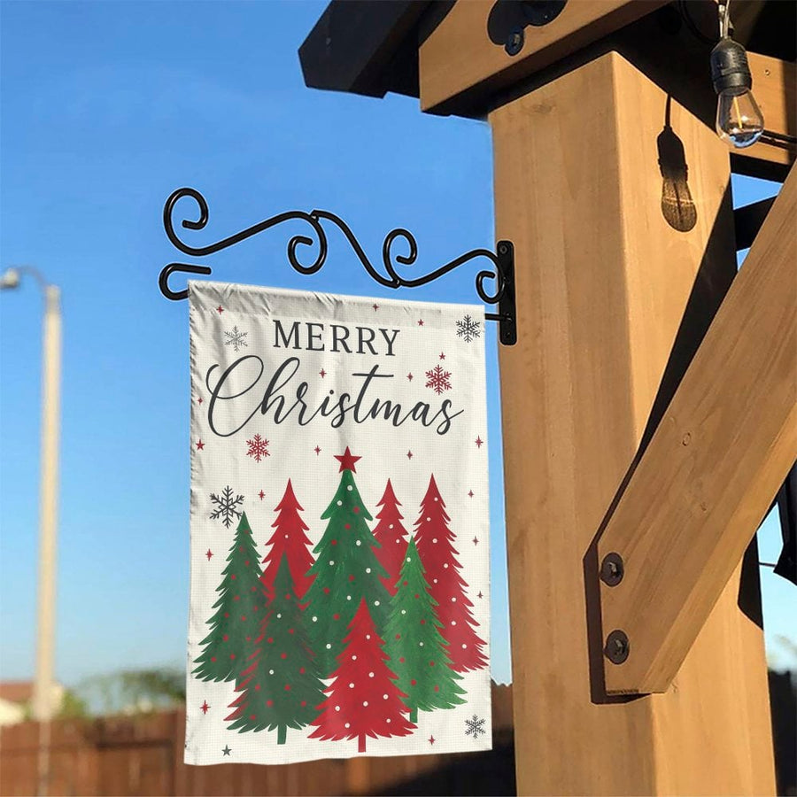 Merry Christmas Garden Flag | Red and Green Festive Trees | Durable UV-Resistant Polyester | Holiday Yard Decor for Front Porch