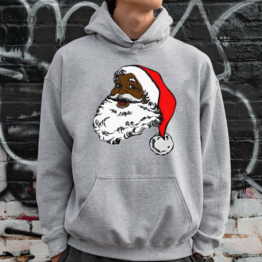 Black Santa Claus Hoodie | Afrocentric Christmas Graphic Print | Soft Cotton-Poly Blend Sweatshirt | Holiday Gift For Men And Women