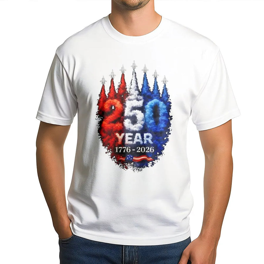 America 250th Anniversary T-Shirt | 1776-2026 Patriotic Jet Flag Graphic | Premium Cotton Blend | Commemorative Gift for Patriots