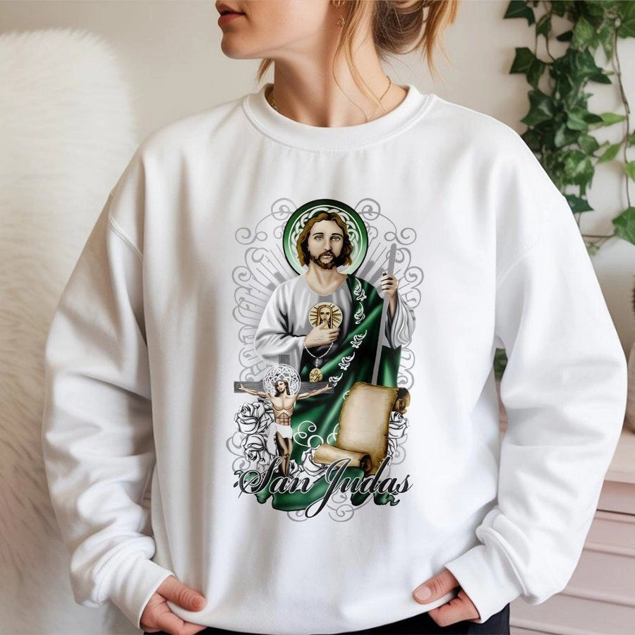 San Judas Tadeo Sweatshirt | Religious Catholic Graphic Apparel | Premium Cotton Blend | Faith Inspired Gift for Men and Women