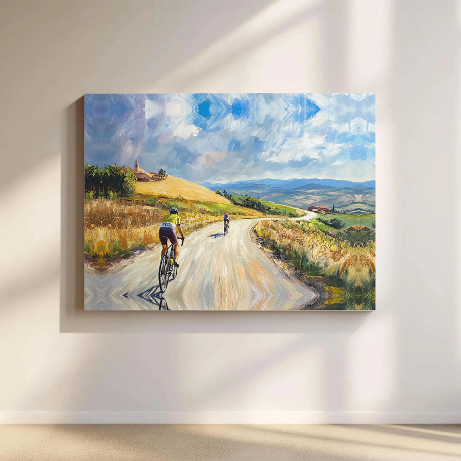 Cycling Wall Art | Impressionist Countryside Road Canvas Print | 1.25 Inch Gallery Wrap | Gift for Cyclist or Sports Enthusiast