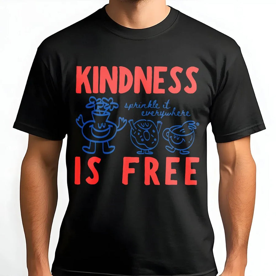 Kindness Is Free T-Shirt | Funny Sprinkled Donut Graphic | 100% Cotton Premium Tee | Positive Empathy Gift For Teachers And Students