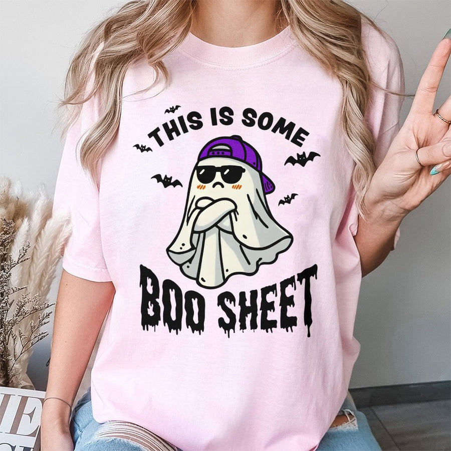 Funny Ghost T-Shirt | This Is Some Boo Sheet Halloween Graphic | 100% Cotton Premium Tee | Spooky Season Gift For Men And Women