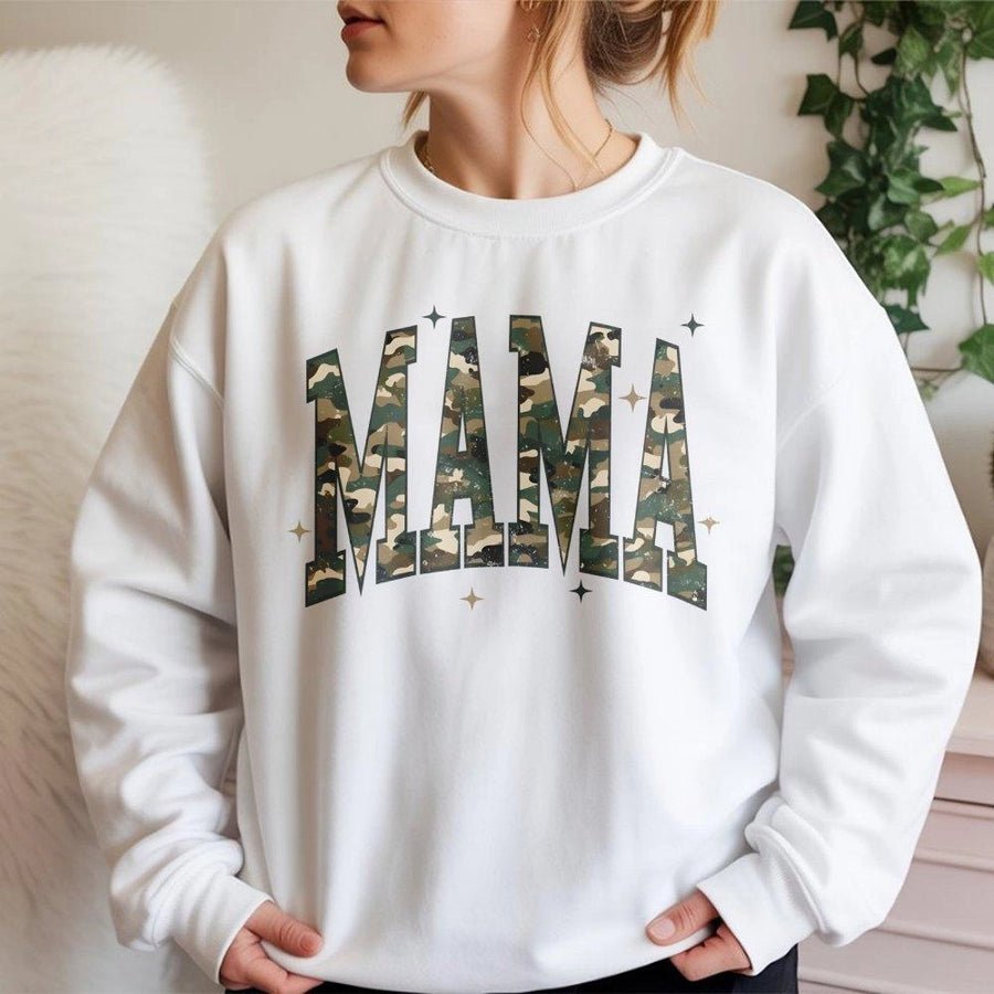 Camo Mama Sweatshirt | Trendy Varsity Letter Design | Premium Cotton-Poly Blend | Perfect Mother's Day 2026 Gift For Mom