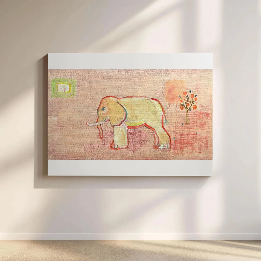 Elephant Canvas Wall Art | Boho Elephant & Orange Tree Illustration | Premium Gallery Wrap Canvas | Nursery Decor Gift