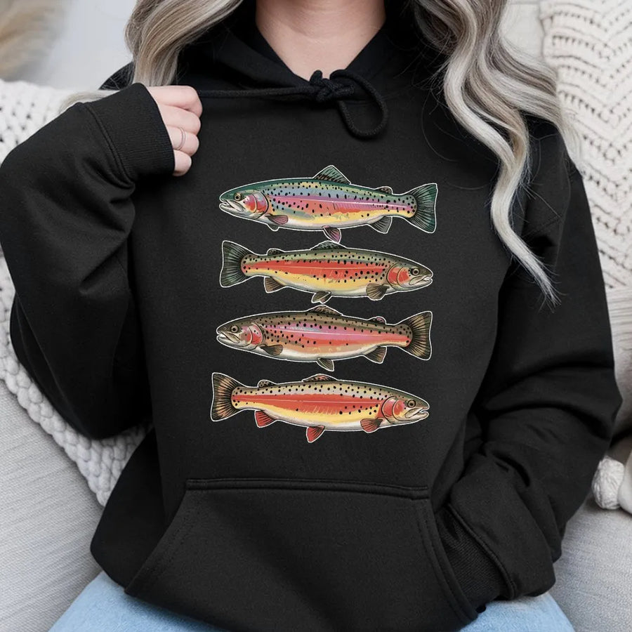 Vintage Trout Hoodie | Rainbow Trout Species Illustration | Premium Comfort Colors Cotton | Gift for Fisherman & Angler