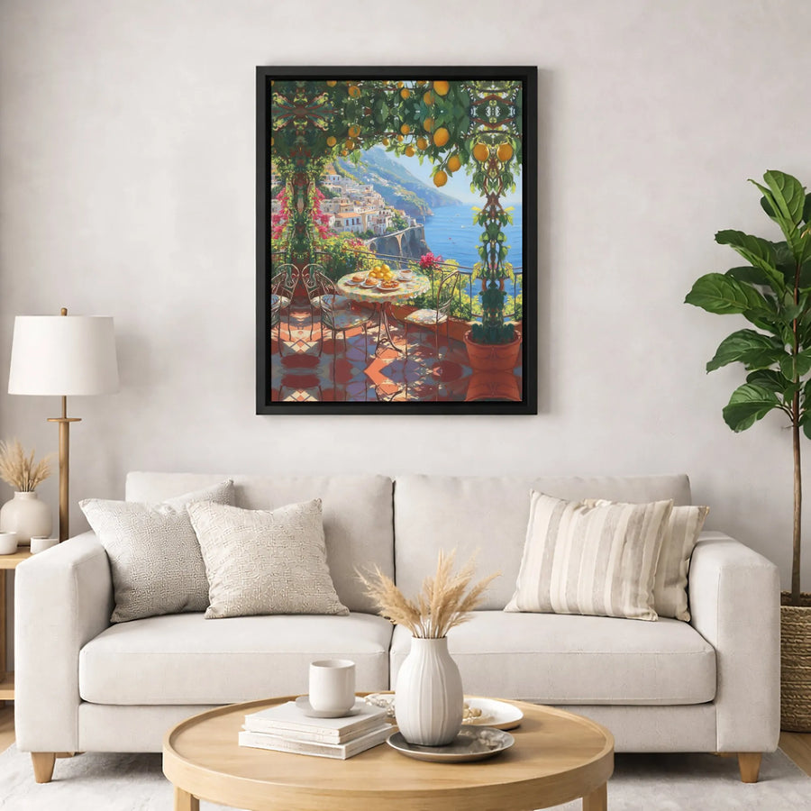 Amalfi Coast Wall Art | Mediterranean Lemon Tree Balcony View | Premium Gallery Wrap Canvas | Italy Travel Decor Gift for Home