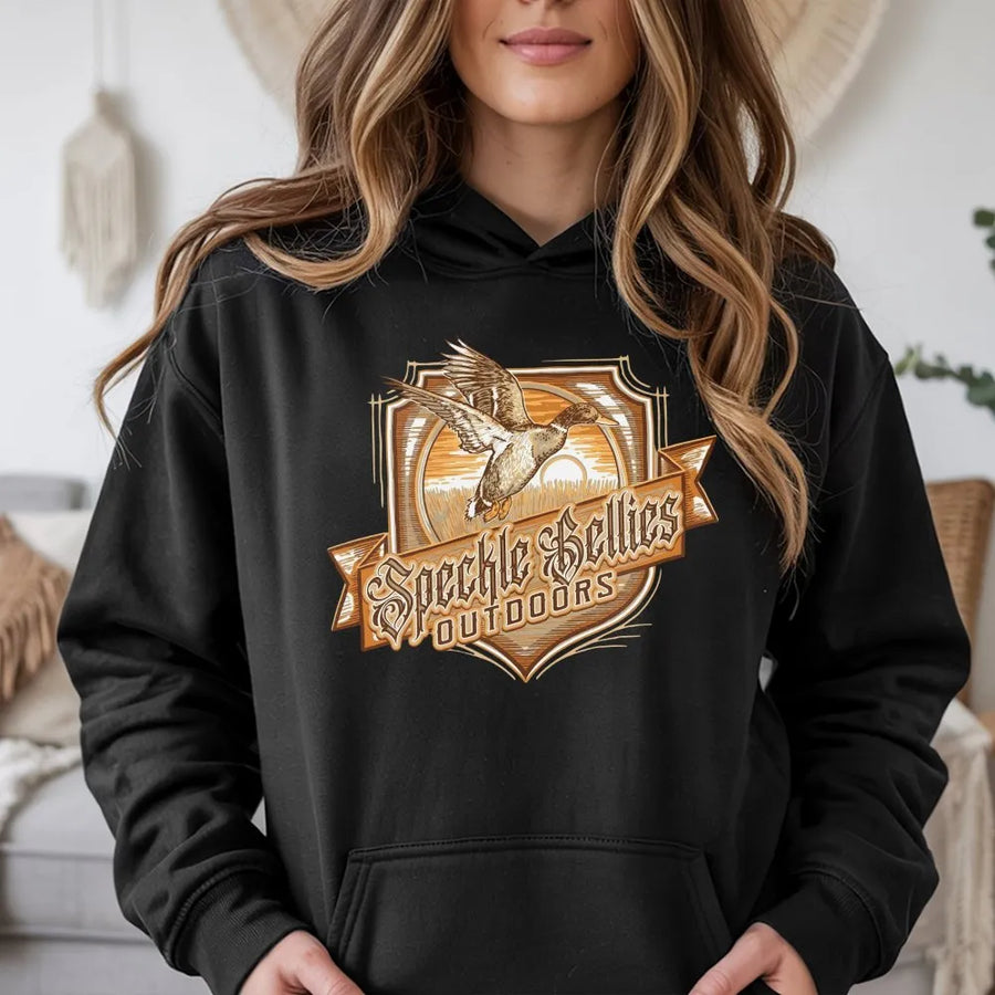 Duck Hunting Hoodie | Vintage Flying Duck Sunset Graphic | Soft Cotton Blend | Gift for Hunter & Outdoorsman