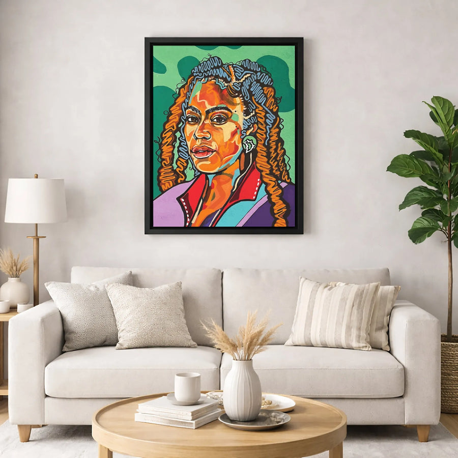 Black Woman Portrait Wall Art | Vibrant Pop Art Canvas Print | Premium 1.25-Inch Gallery Wrap | Modern African American Home Decor Gift