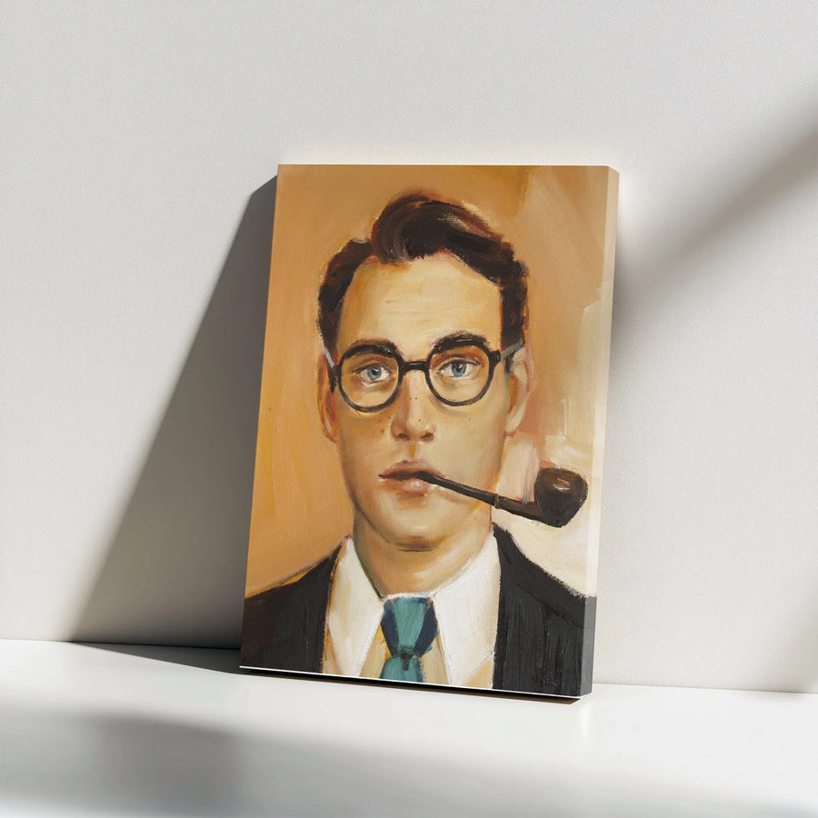 Vintage Man Portrait Canvas Print | Man with Pipe and Glasses Art | Premium Gallery Wrapped Canvas | Collector's Wall Decor for Home Library or Office