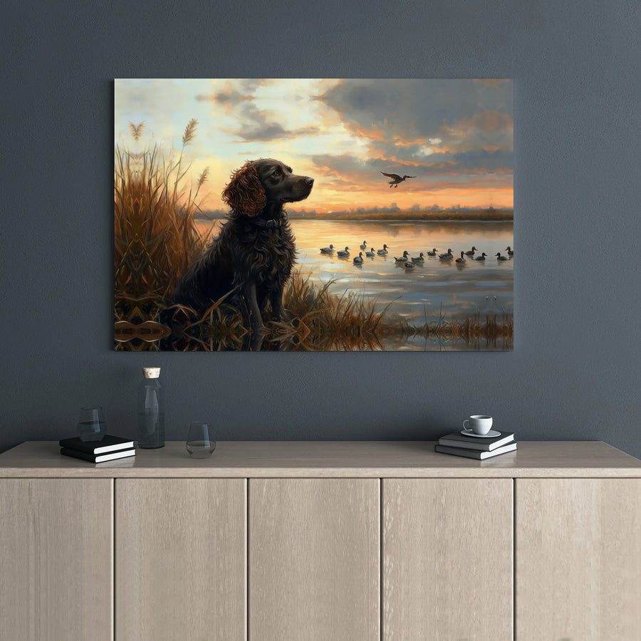 Boykin Spaniel Canvas Print | Hunting Dog Sunrise Wall Art | 1.25-Inch Gallery Wrap | Premium Wildlife Decor Gift for Outdoorsmen