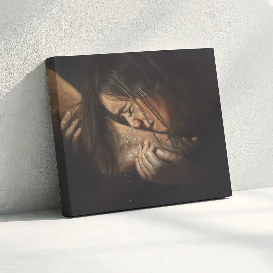 Mary Magdalene Washing Jesus Feet Canvas Art | Anointing of Christ Painting Print | Premium Gallery Quality Canvas | Christian Home Decor Gift