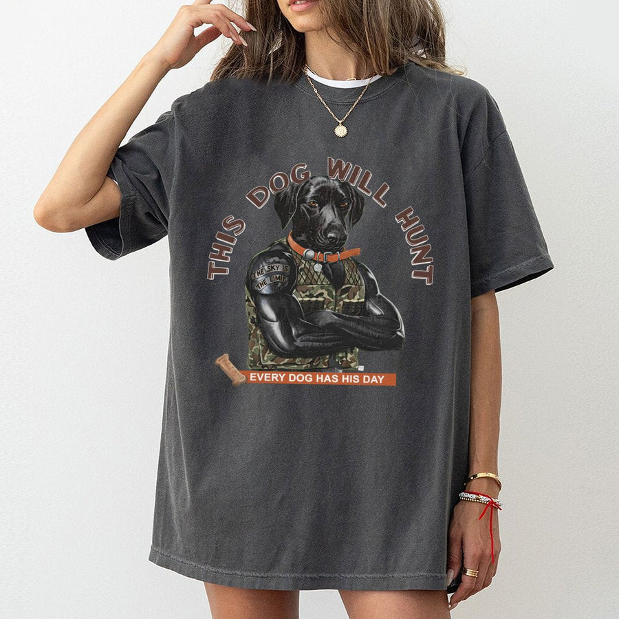 Hunting Dog T-Shirt | Buff Labrador Retriever Camo Graphic | Premium 100% Cotton Tee | Funny Gift for Hunters and Outdoorsmen
