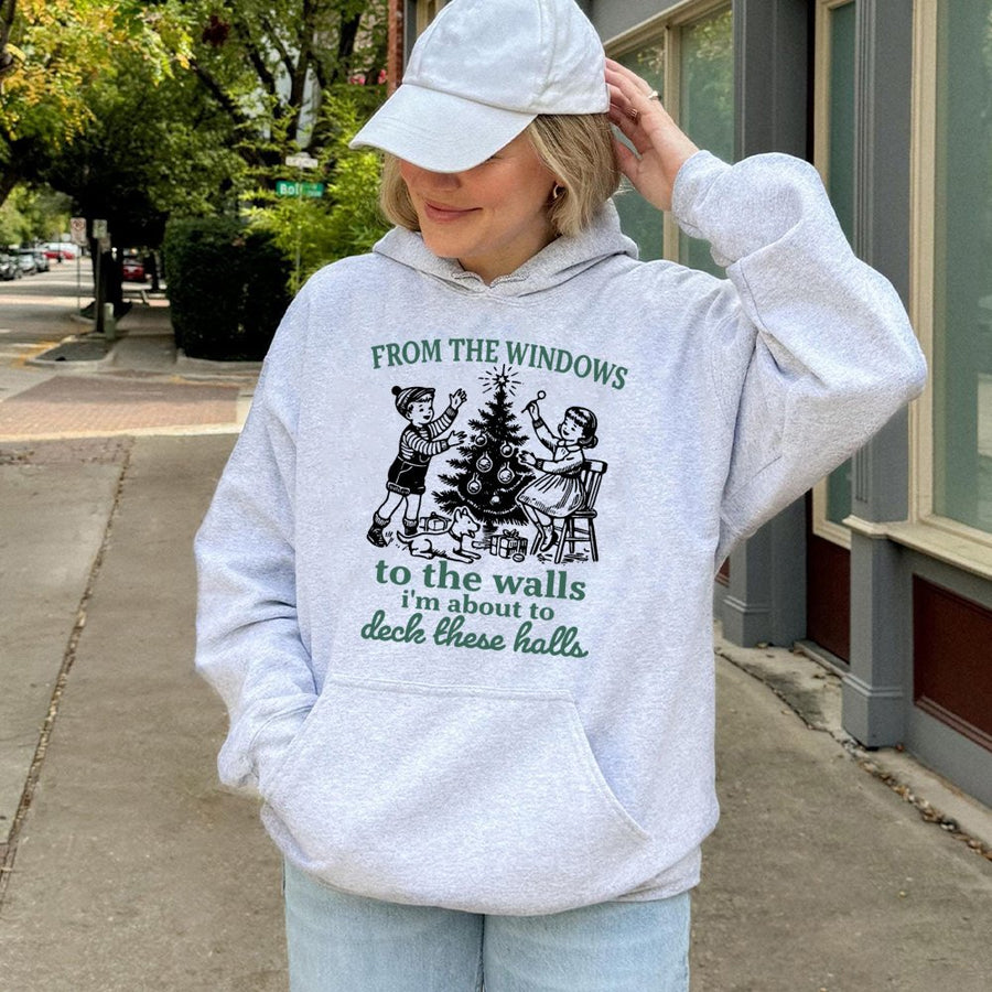 Deck The Halls Hoodie | Funny Christmas Song Lyrics Graphic | Premium Cotton Blend Sweatshirt | Holiday Party Gift For Her