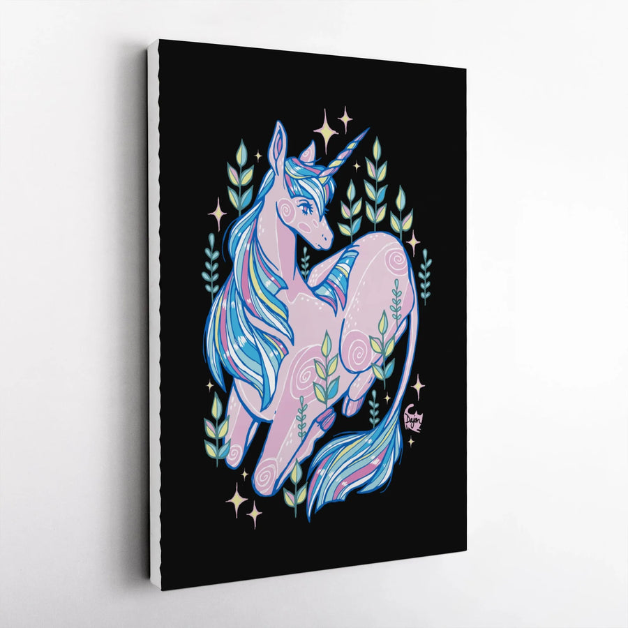 Magical Unicorn Vertical Canvas | Whimsical Pastel Cartoon Illustration | Premium 1.25" Thick Gallery Profile | Nursery & Kids Room Decor Gift