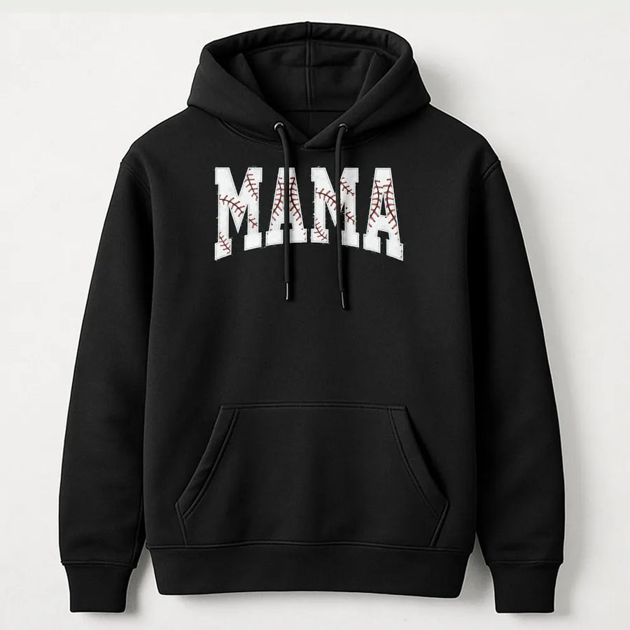 Baseball Mama Hoodie | Vintage Baseball Stitch Design | Premium Soft Cotton Tee | Mother's Day Gift for Sports Mom