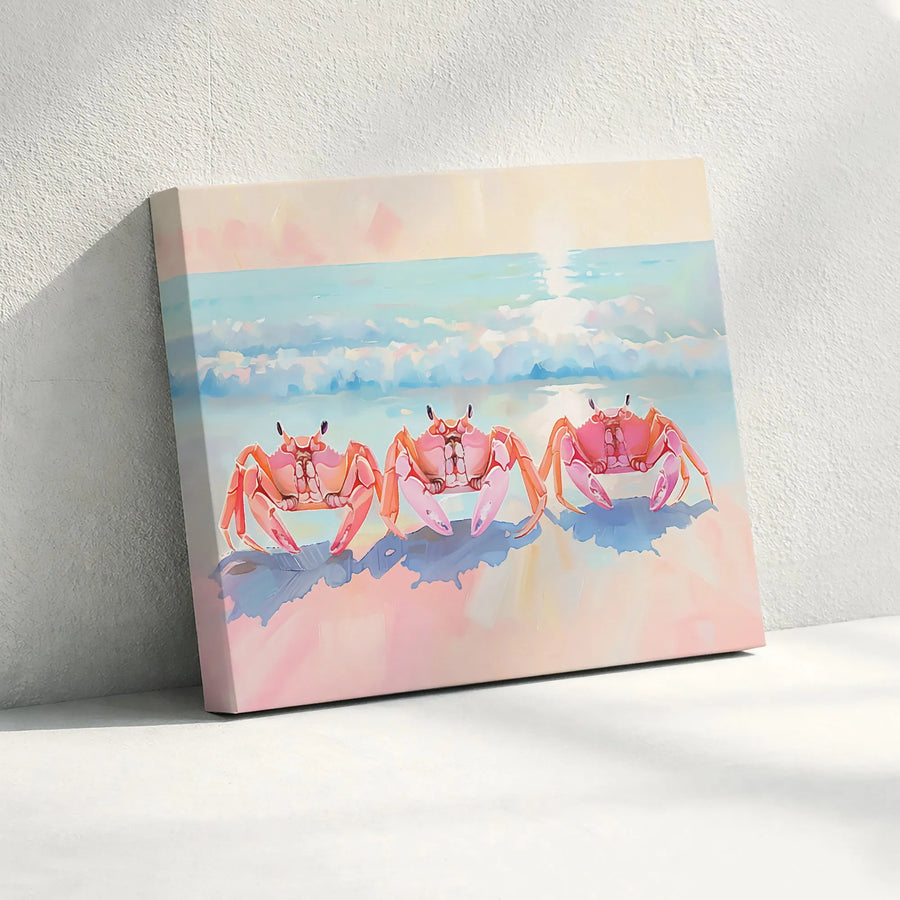 Coastal Crab Canvas Wall Art | Pastel Beach Painting Print | Gallery Wrapped 1.25" Deep Canvas | Beach House Decor Gift