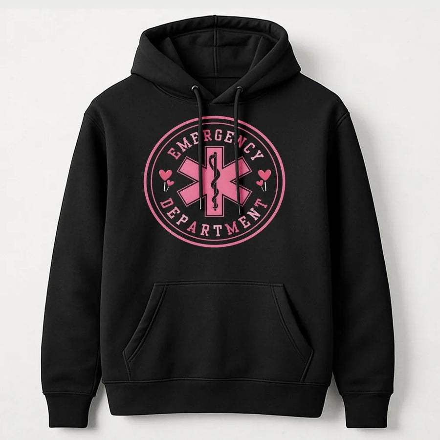 Emergency Department Hoodie | Cute Heart Star of Life Design | Premium Cotton Blend | Gift for ER Nurse, EMT, Valentine Medical Staff