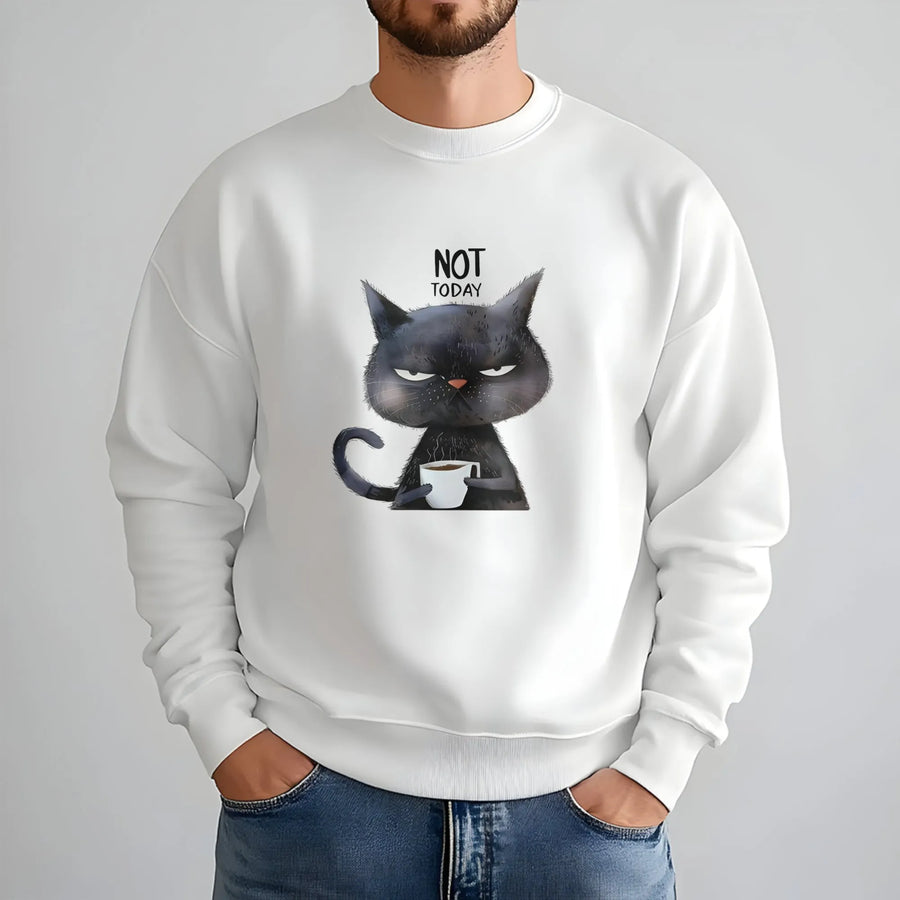 Not Today Cat Sweatshirt | Funny Grumpy Coffee Meme Graphic | Premium Cotton Blend Crewneck | Unisex Gift for Cat Lovers