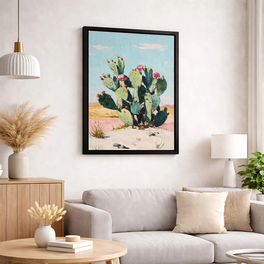 Prickly Pear Cactus Canvas Wall Art | Desert Landscape Impasto Oil Painting Print | Premium Gallery Wrapped Decor | Botanical Southwestern Gift