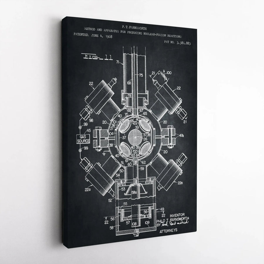 Nuclear Fusion Patent Canvas Print | Philo T. Farnsworth Invention Blueprint | Premium Gallery Wrap Wall Art | Gift for Physicists and Engineers