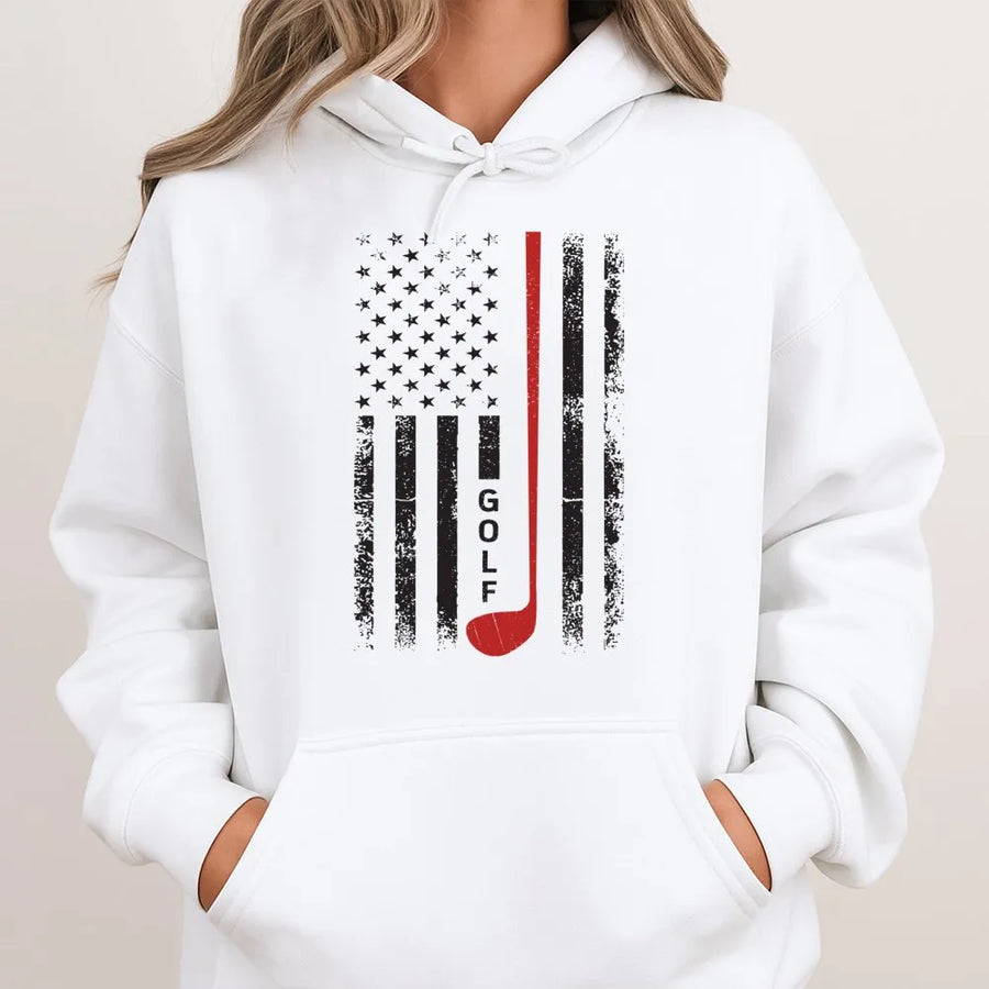 American Flag Golf Hoodie | Patriotic Golf Club Graphic | Premium Cotton Blend | Gift for Golfers and USA Patriot Sports Fans