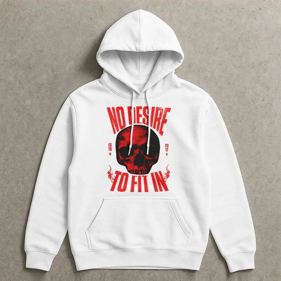 Skull Graphic Hoodie | 'No Desire To Fit In' Quote | Soft Cotton Blend Pullover | Trendy Unisex Streetwear Gift